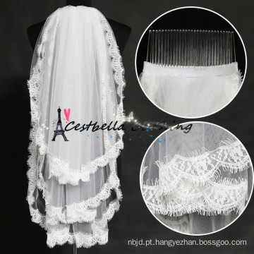 2016 quente venda 3 camadas branco / marfim laço cathedra véu de casamento